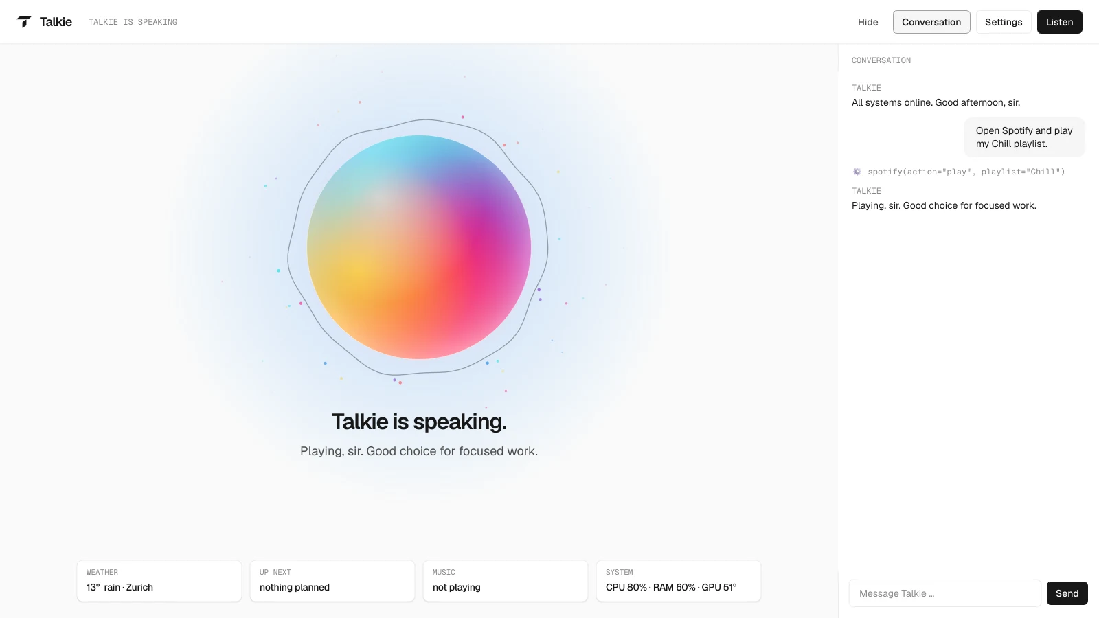 This is Talkie on your screen. – Speaking: TALKIE IS SPEAKING